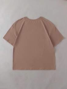 INAWLY 大码女式秋季圆领休闲南瓜猫图案 T 恤，万圣节上衣 - 卡其色 - 查看 2