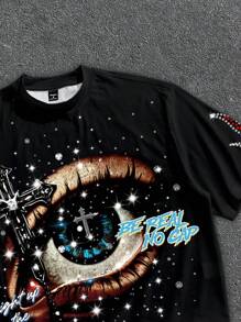 Manfinity EMRG High Quality Oversized Cropped T-Shirt With Rhinestone Cross Graphic - Black - View 2