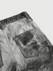 ROMWE MEN Grunge Punk 男士复古水洗直筒牛仔裤 - 灰色 - 查看 4