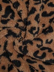 Freevana 大码女式休闲毛绒质感双口袋豹纹开襟背心外套，适合秋季穿着 - 彩色 - 查看 9