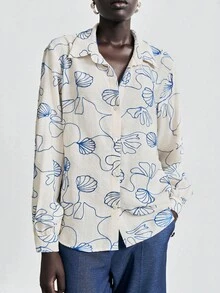 Lumivelle Women's Elegant Casual Shell Embroidered Open Front Loose Blouse Fall Cloth For Women - Apricot - View 7