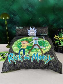 Rick and Morty X SHEIN 卡通和字母印花床上用品套件(包括被套和枕套) - 彩色 - 查看 1