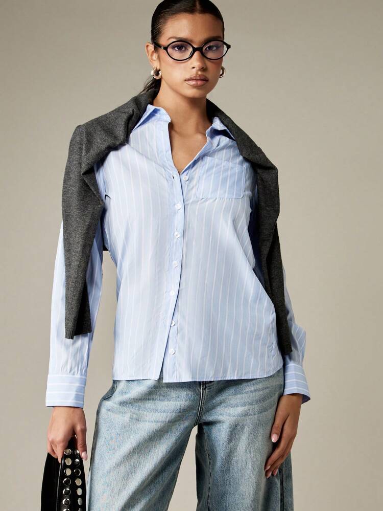 MISSGUIDED Pinstripe Button Down Collared Shirt