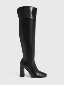 CUCCOO SZL Botas altas de mujer con tacón grueso de estilo retro británico de moda - Negro - Ver 8