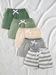 SHEIN Vintaside Kids 5入組嬰兒男孩基本款純色條紋短褲 - 彩色 - 查看 9