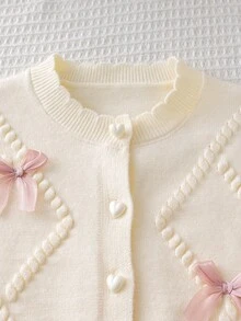 Souflis Souflis Baby Girl Bow Decor Knitted Cardigan And Knitted Skirt Set Fall Winter - Apricot - View 4