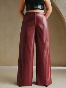 Anewsta Pantaloni evazați din piele moale de înaltă calitate, mărime mare, cu picior larg, potriviți pentru toamnă, toamnă, iarnă, ieșiri în oraș, eleganță, formală, petrecere, șic, Anul Nou, Crăciun, serviciu, absolvire, nuntă - Burgundia - Vizualizare 3