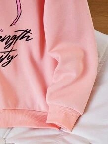 Tween Girl Letter Print Casual Hoodie, Pink, Pocket, Long Sleeve, Graduation Long Sleeve Top, Back To School, Graduation, Teacher , Fall Winter