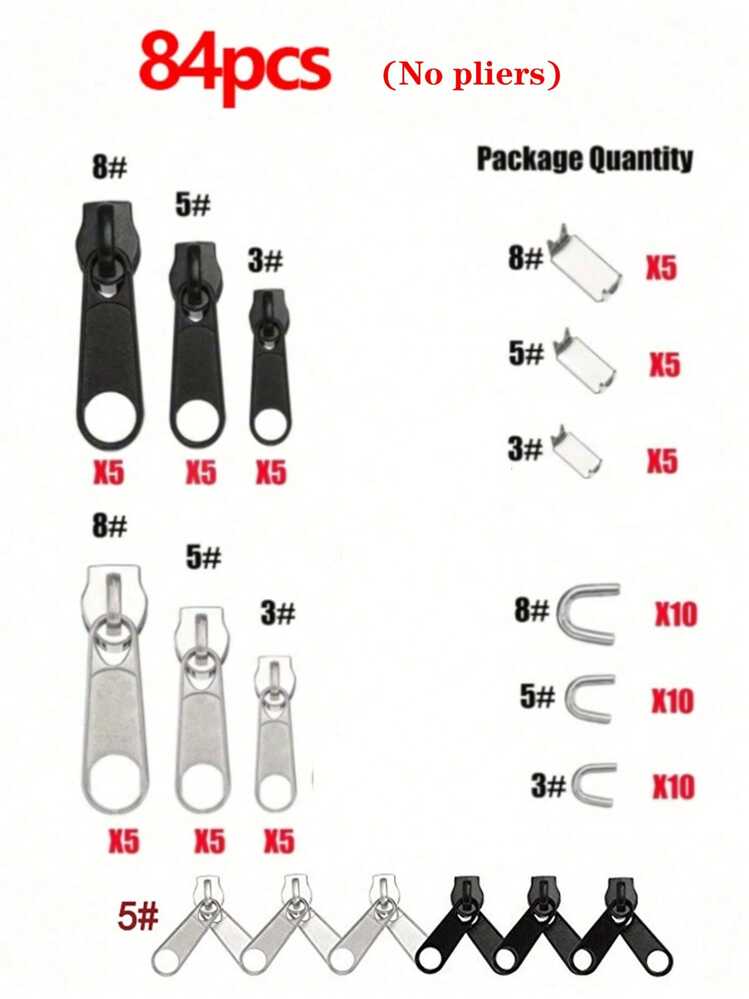 Kit de Reparo de Zíper de Nylon: Cursor de Zíper, Trava Inferior de Zíper - Conserto de Zíper Duplo, Zíper de Nylon para Jaqueta, Mala, Denim, Calça, Barraca, com Ferramenta de Zíper, Decoração de Roupas DIY, Fita de Juta, Corda, Barbante DIY para Casamento, Artesanato, Decoração de Festa - Preto - Visão 9