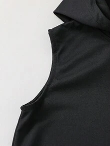 PAVTROS Tween Boy Letter Patched Detail Hooded Tank Top & Drawstring Waist Shorts - Black - View 5