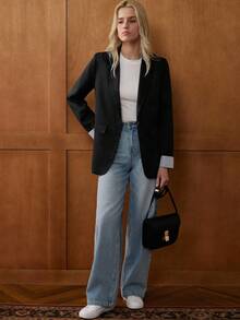 Écloséra 法式休闲百搭简约单扣宽松拼接条纹袖口西装外套，休闲夹克，商务休闲装，秋季/春季