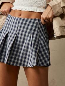 MISSGUIDED 褶皱格子高腰迷你裙网球风格学院风女学生审美秋冬A字制服溜冰者 - 彩色 - 查看 5