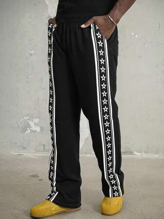 Manfinity ZONE917 Men's Street-Style Patchwork White Star & Stripe Avant-Garde Sports Pattern Sweatpants