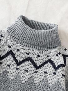 SHEIN Classic Fair Isle Pattern Turtleneck Long Sleeve Sweater For Young Girl Fall Winter