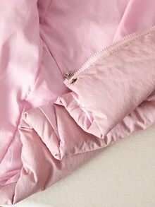 SHEIN 女童少女秋冬新款简约时尚百搭厚棉衣，带毛领，拉链，口袋，腰部收紧，棉服 - 粉色 - 查看 11