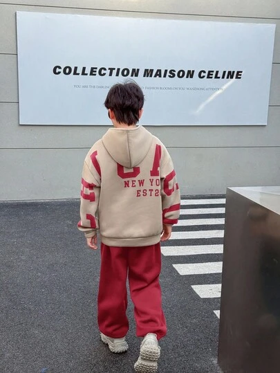 青少年男孩休闲韩版宽松大号字母图案连帽衫和松紧腰裤套装，适合秋季/春季、户外玩耍、学校、街头风格、派对和休闲