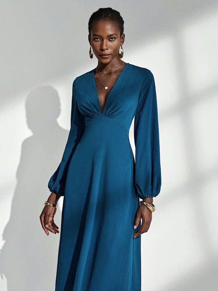 Chiquease Women's Elegant V-Neck Long Sleeve Dress Fall Cloth For Women - Blue - View 1