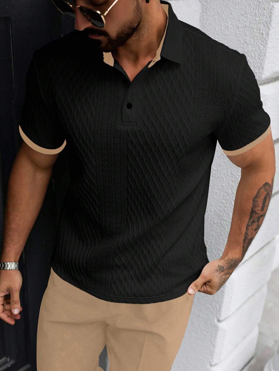 Manfinity CasualCool Men's Summer Casual Business Polo Shirt With Contrasting Collar - Black - View 1