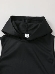 PAVTROS Tween Boy Letter Patched Detail Hooded Tank Top & Drawstring Waist Shorts - Black - View 6