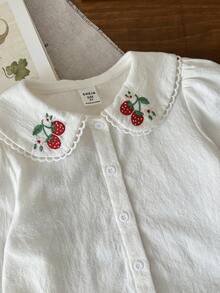 LMoss Kids 年轻女孩纯色刺绣领休闲衬衫 - 白色 - 查看 9