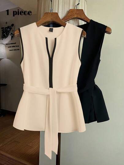 Franclia Women's Classic Simple Casual Regular Shirt, Contrast Color , Peplum Top