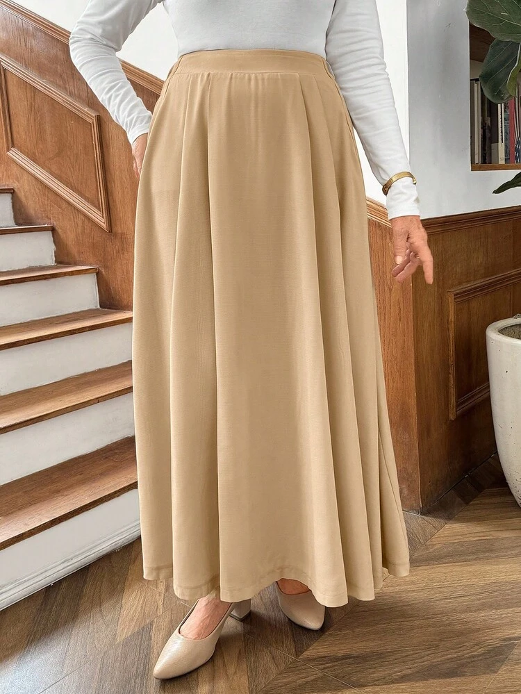Women Casual Plain Color Long Skirt, Autumn