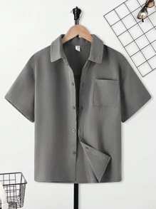 SHEIN 青少年男孩休闲短袖字母图案 T 恤，情人节儿童服装 - 灰色 - 查看 3