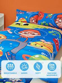 Blippi X SHEIN Juego de ropa de cama con estampado de dibujos animados divertidos