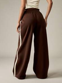 MISSGUIDED Wide Leg Sweatpants Retro Style Side Stripe Detail Loungewear Relaxed Fit Elastic Waist Casual Winter Comfort Pants - Rust Brown - View 2