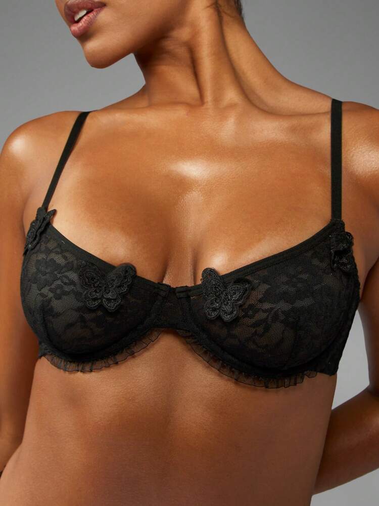 MISSGUIDED Sutiã Balconette com apliques de borboleta e renda e malha transparente