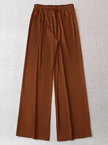 Rusticease Pantalones de pierna ancha de cintura baja de satén brillante para mujeres, casuales y adecuados para el transporte, primavera/verano - Café integral - Ver 3