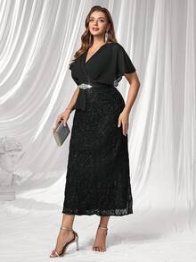 Coutiva 大码女士晚礼服，简约修身优雅派对礼服 - 黑色 - 查看 7