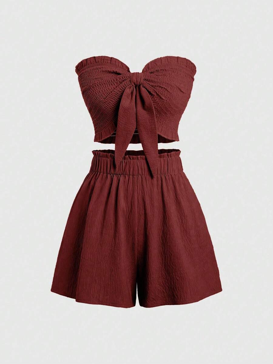 Sweetra 2 件套女士休闲日常装打结前抹胸上衣和短裤，夏季