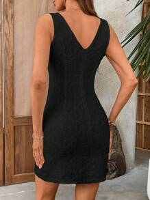 EMERY ROSE Women's Casual Solid Color Textured Sleeveless Mini Dress, Suitable For Vacation - Black - View 2