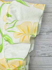 EMERY ROSE Women's Casual Pink Floral Print Bamboo Fiber Round Neck Flare Sleeve Cap Sleeve Blouse, Spring/Summer