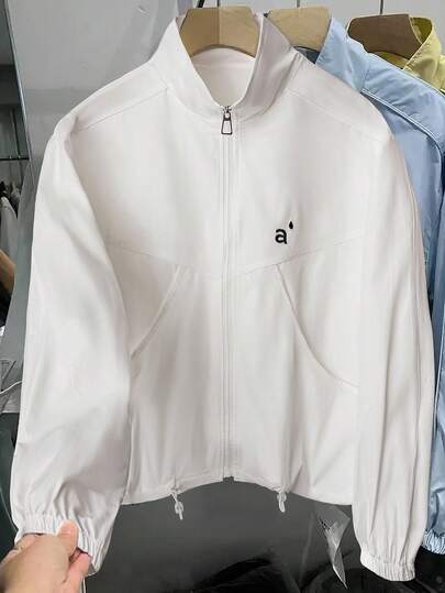 SHEIN 大码女式休闲百搭立领白色长袖夹克