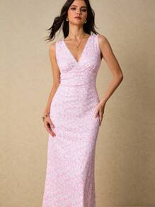 Poéselle Women's Elegant Ditsy Floral Sleeveless Midi Dress, Summer