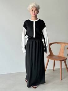 FRIFUL Conjunto de 2 piezas de mujer con decoración de patchwork, manga larga, informal y holgado, adecuado para negocios y atuendos de aeropuerto - Negro - Ver 5