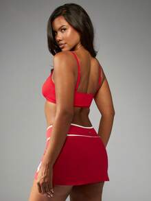 Missguided x Playboy 圣诞节女士运动网球短裙啦啦队迷你裙之字形设计白色条纹夏季运动服表演服 - 紅色 - 查看 2