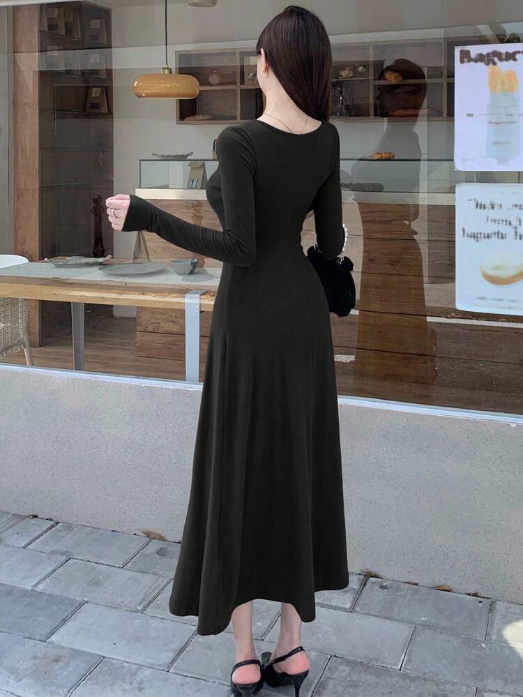 Women's Round Neck Long Sleeve Dress,Fall Dress Maxi Dress