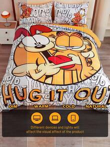 GARFIELD | SHEIN 3-teiliges Bettwäsche-Set mit Cartoon-Muster (Bettdeckenbezug + Kissenbezug), weiches und bequemes Material, passend für verschiedene Bettgrößen, süße Katzen- und Hunde-Muster