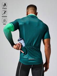 Manfinity Sport Polished 男式立领插肩袖休闲拉链撞色骑行夹克 - 綠色 - 查看 2