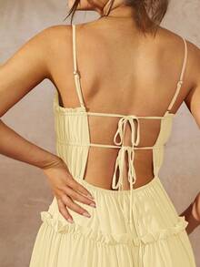 L'Amorae Women's Solid Color Tie-Up Ruffle Tier Hem Detail Summer Dress - Light Yellow - View 5