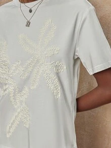 Firerie VITNOS New Fall/Winter High-End Women's Casual Everyday Commuter Elegan Women's Elegant Embroidered Solid Color Loose Cotton T-Shirt, Spring/Summer Autumn, Night Out, Parties, Date Night, Country, Homecoming, Casual, Holiday Vacation - Beige - View 6