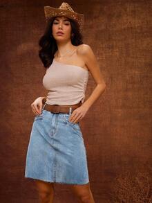 WESTFADE 高腰 4 口袋西部接缝 A 字形牛仔迷你裙