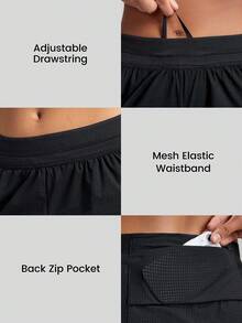 GLOWMODE Pantaloncini da running a delfino in rete ultra traspirante, con spacco anti-sfregamento, coulisse, tasche, riflettente, per allenamento di impatto medio, palestra, estate, notte - nero - Visualizzare 4