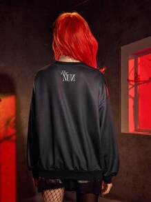The Nun X SHEIN Áo nỉ dài tay cổ tròn in hình nhân vật phim kinh dị màu đen - màu đen - Xem 2