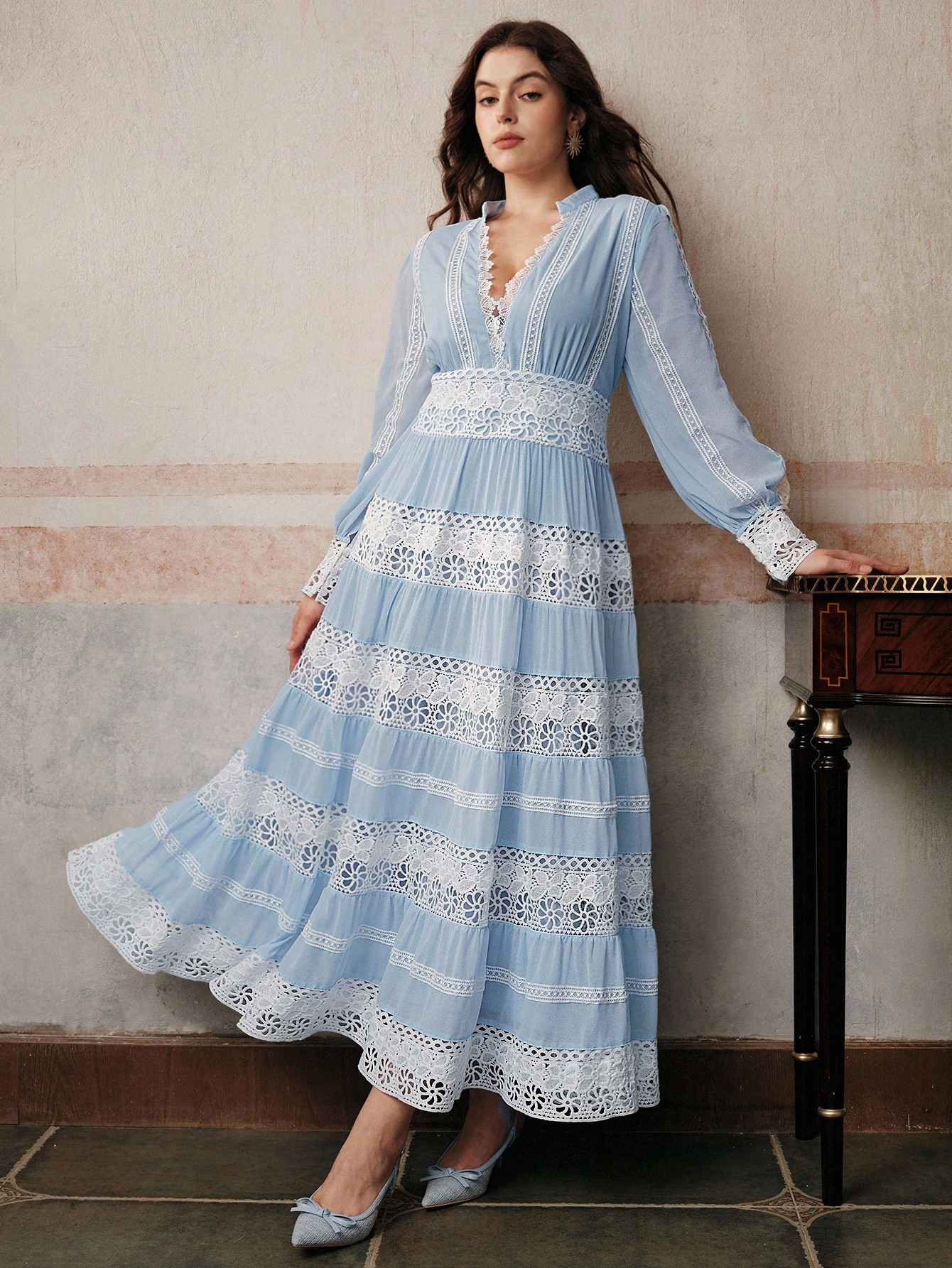 Anewsta فستان طويل أنيق للمرأة ذات الحجم الكبير، م...