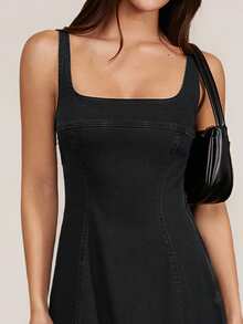 SHEIN Forever 21 春夏女装无袖/超长牛仔连衣裙 - 黑色 - 查看 3