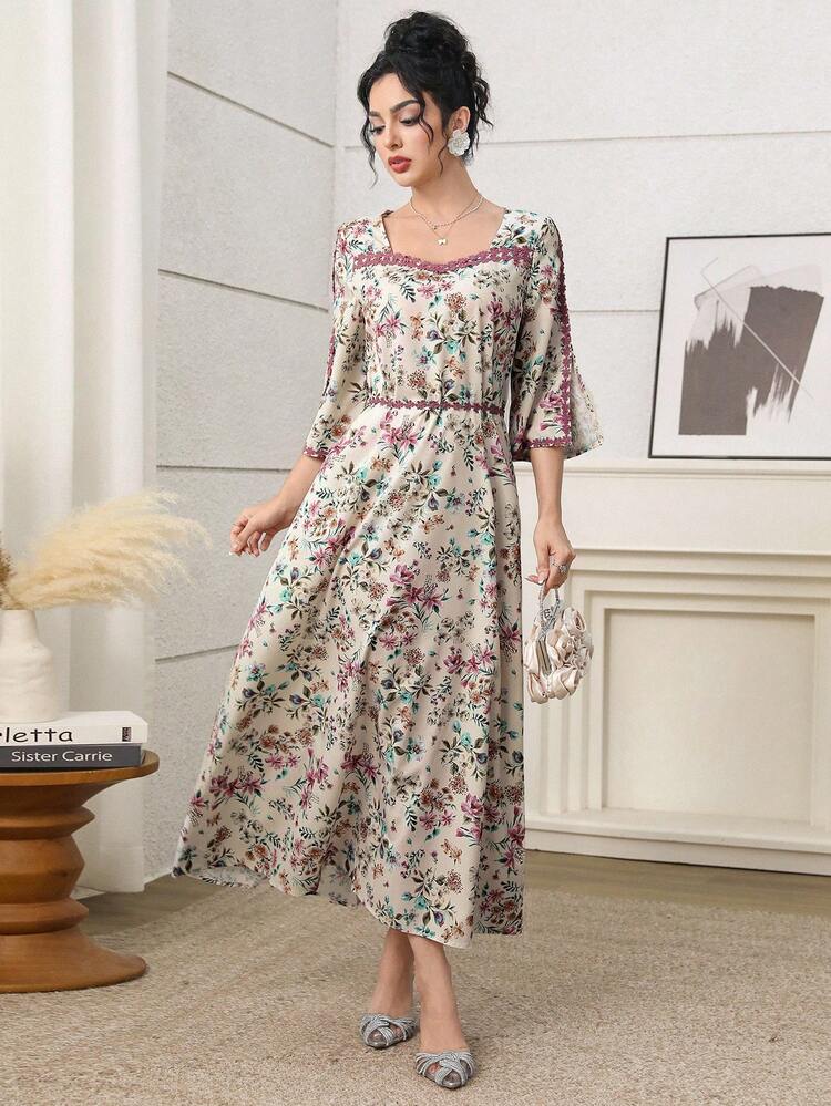 Yasmyna فستان نسائي بطبعة زهرية بأسلوب عربي - متعدد الألوان - مشاهدة 3